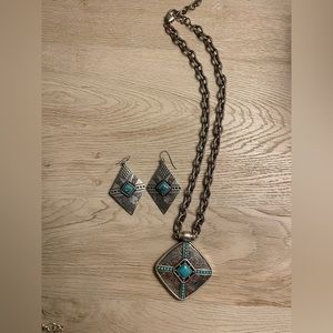 Brighton turquoise and silver necklace and earrings set.